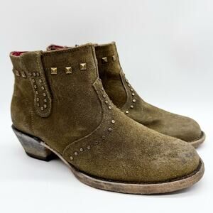 Ferrini Women's Suede Studded Western Booties Round Toe‎ Stacked Heel Green 8.5